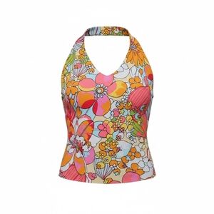 Y2K Vintage Smart Set Vibrant Floral Halter Top